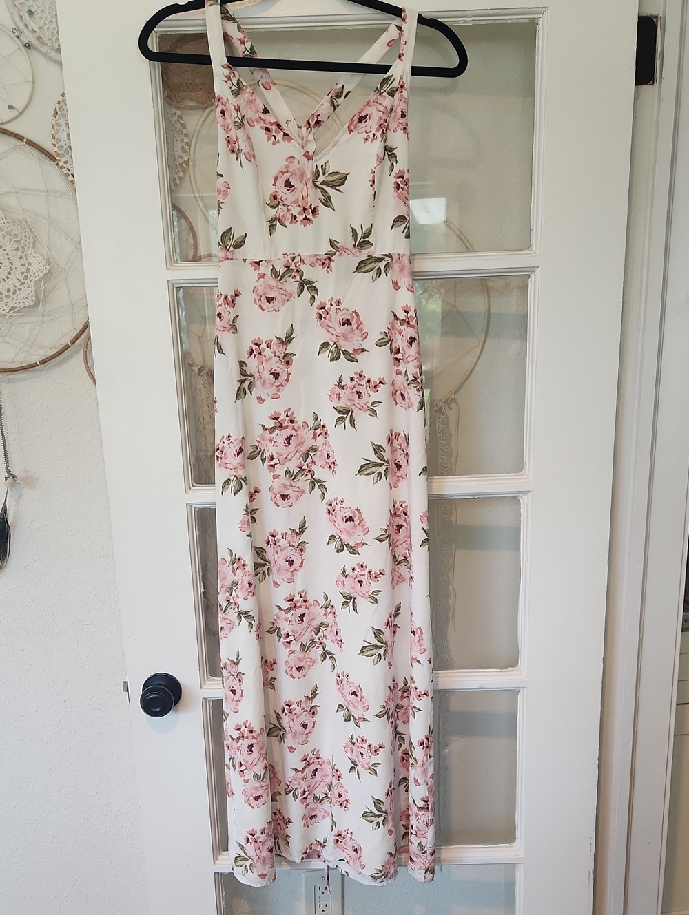 Forever 21 White Maxi Dress with Pink Floral Print